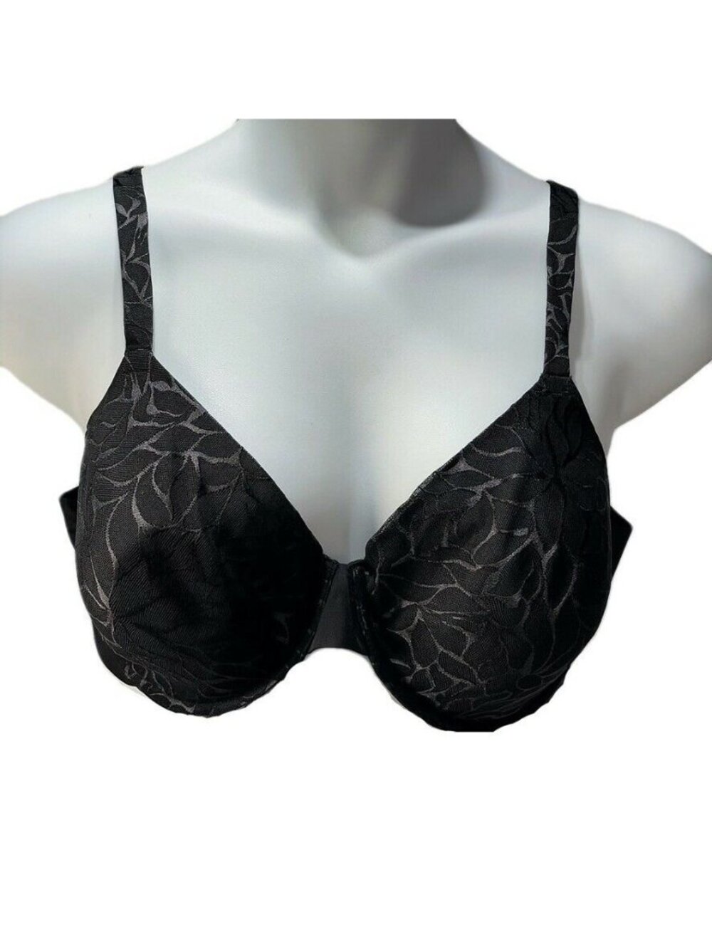 Bali Women's Black Leaf Pattern Underwire Bra Size 40D Nylon & Spandex